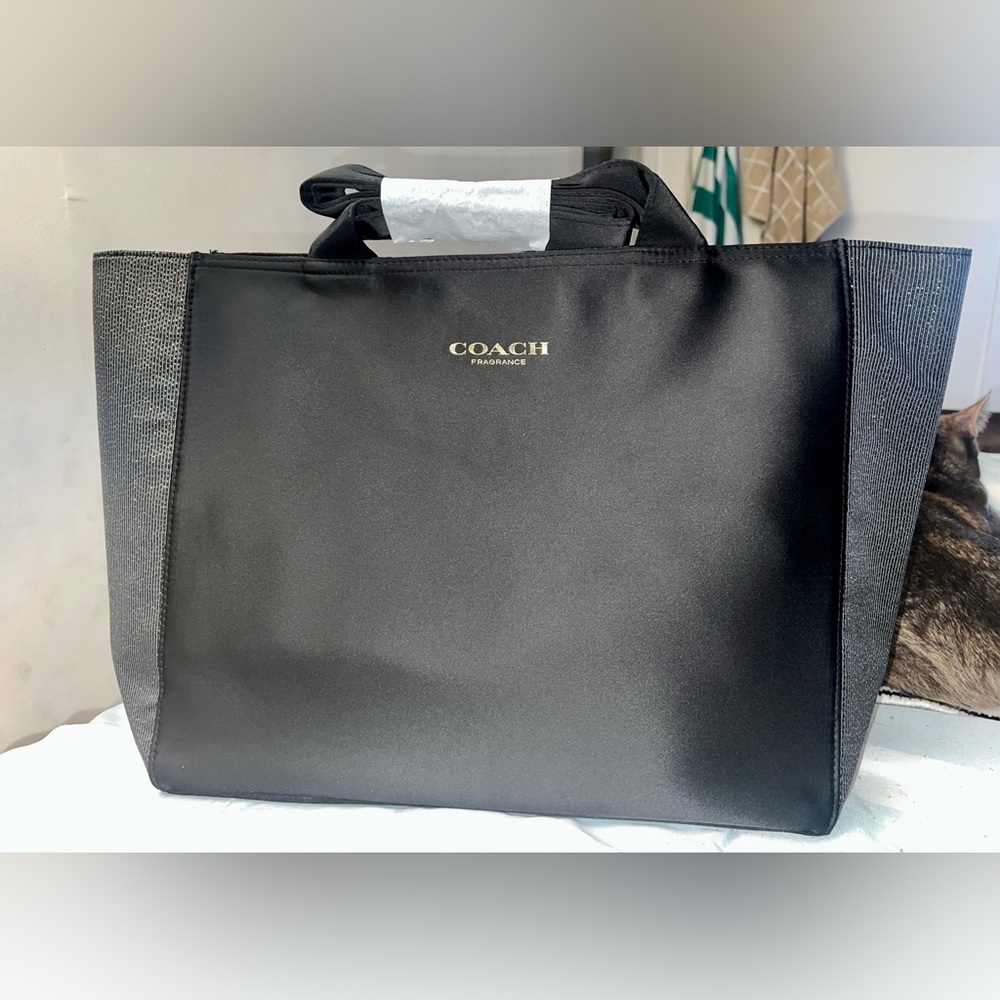 Coach Black Structured Tote with Textured Finish